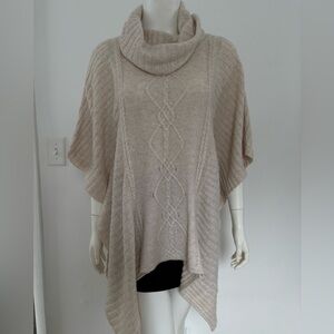 Cozy Cable Knit Cowl Neck Alpaca Poncho Sweater - Cream